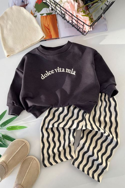 Dolce Vita Panç Detaylı Erkek Bebek 2 li Takım - Antrasit