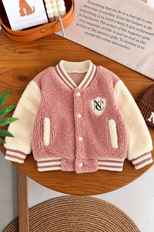 Kolej Model Armalı Peluş Unisex Çocuk Hırka - Gül Kurusu