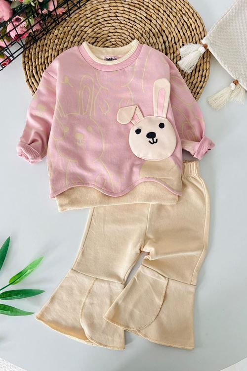 Miniğimin Cicileri Tavşan Figürlü Pamuklu kız Bebek 2’li Takım - Pembe