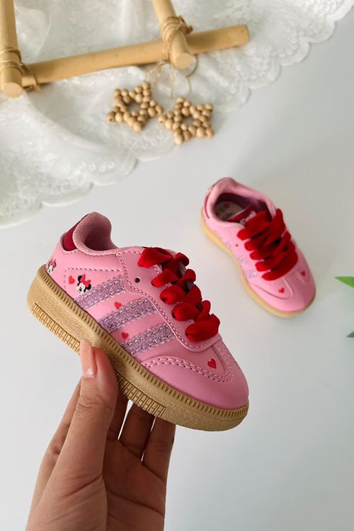 Mnn Kalp Desenli Kız Çocuk Spor Ayakkabı - Pembe
