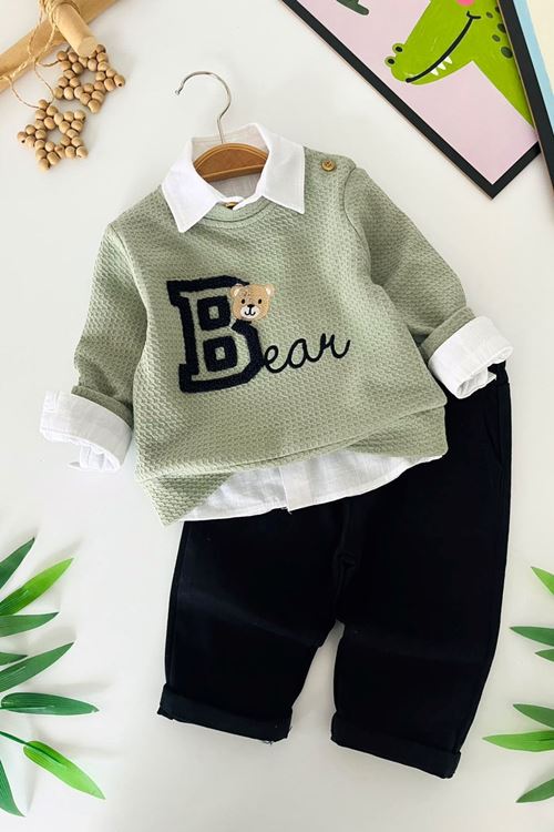 Bear Desenli Erkek Bebek 3 lü Takım - Yeşil