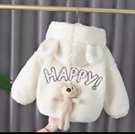 Minigimin cicileri Welsoft ayıcık detaylı happy çocuk kaban - Fuşya