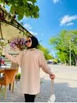 Krep Kumaş Zincir Detaylı Tunik - Bej