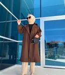 Kuruzeve Yaka , Bondip Kumaş Trençkot - Kahverengi Koyu