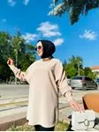 Krep Kumaş Zincir Detaylı Tunik - Bej