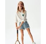 Miniğimin Cicileri 8-14 Yaş Kız Çocuk işlemeli keten gömlek