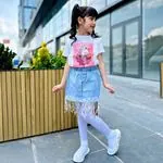 Miniğimin cicileri Unicorn payet  detaylı çocuk kot etekli takım