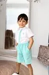 Minigimin Cicileri Kardeş Kombin Dijital Baskı Yeşil Elbise Gömlek Şort Takım (TEK TAKIM SATIŞ FİYATIDIR) - Erkek