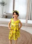 Minigimin Cicileri  Dijital Baskı Sarı Elbise Gömlek Şort Takım  (TEK TAKIM SATIŞ FİYATIDIR) - Kız
