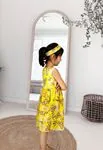 Minigimin Cicileri  Dijital Baskı Sarı Elbise Gömlek Şort Takım  (TEK TAKIM SATIŞ FİYATIDIR) - Kız