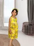 Minigimin Cicileri  Dijital Baskı Sarı Elbise Gömlek Şort Takım  (TEK TAKIM SATIŞ FİYATIDIR) - Kız