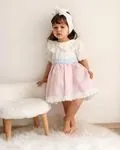 Minigimin cicileri vintage güpürlü kız çocuk elbise - Pembe