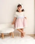Minigimin cicileri vintage güpürlü kız çocuk elbise - Pembe