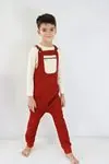 Minigimin Cicileri Kadife Kumaş Erkek Tulum - Kırmızı