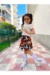 Miniğimin cicileri Şort etekli renkli desenli kız çocuk takım - Bej