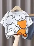 Minigimin cicileri bear baskılı unisex çocuk tşört - Beyaz