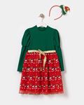Miniğimin Cicileri Karpuz Kol Tütü Yılbaşı elbisesi - Yeşil-Kırmızı