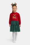 Miniğimin Cicileri Geyik Desen Tütü Yılbaşı elbisesi - Kırmızı-Yeşil
