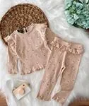 Miniğimin Cicileri Çiçek Desenli Sevimli Fitilli Çocuk Pijama Takımı - Bej