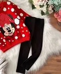 Miniğimin Cicileri Yılbaşı Kar Minnie  Payet Desen Taytlı Kız Takım - Kırmızı