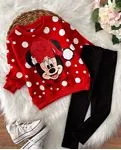 Miniğimin Cicileri Yılbaşı Kar Minnie  Payet Desen Taytlı Kız Takım - Kırmızı