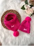 Miniğimin Cicileri Barbie Kız Triko Boyunluk Bere Takımı - Fuşya