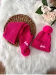 Miniğimin Cicileri Barbie Kız Triko Boyunluk Bere Takımı - Fuşya
