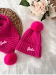 Miniğimin Cicileri Barbie Kız Triko Boyunluk Bere Takımı - Fuşya