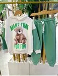 Miniğimin Cicileri Bear Make Up Time Kapüşonlu Unisex Çocuk Takım - Yeşil