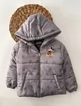 Miniğimin Cicileri Mickey Baskı Kapüşonlu Polar Astar Mont - Gri