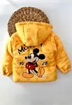 Miniğimin Cicileri Mickey Baskı Kapüşonlu Polar Astar Mont - Sarı