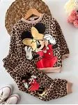 Miniğimin Cicileri Yaldızlı Minnie Baskılı Leopar Şardonlu Kışlık Takım - Kahverengi