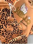 Miniğimin Cicileri Hello Friends Baskılı Leopar Desen Kız Çocuk Kışlık Takım - Turuncu