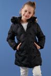Minigimin Cicileri İçi Pelüş Astarlı Çıkarılabilir Kapüşonlu Cepli Kışlık Mont Kız Çocuk Mont 5760004 - Siyah