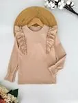Miniğimin Cicileri Fırfır Yakalı Fitilli Kız Çocuk Sweat - Bej