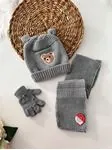 Miniğimin Cicileri Erkek Bebek (1-4 yaş )Triko Atkı Bere 3 lü Takım - Petrol