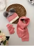 Miniğimin Cicileri Kız Bebek (1-4 yaş )Kalp desen  Triko Atkı Bere 3 lü Takım - Pembe