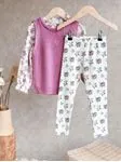 Miniğimin Cicileri Triko Çiçekli 3 lü Tarz Kız Çocuk Taytlı  Takım - Pembe