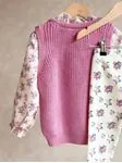 Miniğimin Cicileri Triko Çiçekli 3 lü Tarz Kız Çocuk Taytlı  Takım - Pembe