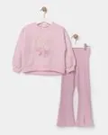 Miniğimin Cicileri Serengeti Yırtmaçlı İspanyol Pantolon ve Soyut Kordonlu Sweatshirt 2'li Takım - Lila