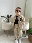 Miniğimin Cicileri B Panç İşlemeli Kolej Yaka Erkek Çocuk 3 lü Gabardin Takım - Bej