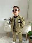 Miniğimin Cicileri B Panç İşlemeli Kolej Yaka Erkek Çocuk 3 lü Gabardin Takım - Haki