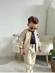 Miniğimin Cicileri B Panç İşlemeli Kolej Yaka Erkek Çocuk 3 lü Gabardin Takım - Bej