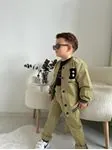 Miniğimin Cicileri B Panç İşlemeli Kolej Yaka Erkek Çocuk 3 lü Gabardin Takım - Haki
