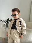 Miniğimin Cicileri B Panç İşlemeli Kolej Yaka Erkek Çocuk 3 lü Gabardin Takım - Bej