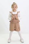 Miniğimin Cicileri Papatya Örgü Desen Fırfırlı 3 lü Salopet Takım - Camel
