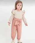 Miniğimin Cicileri Fırfır Detaylı Dokuma Takım - Pembe