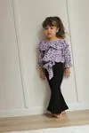 Miniğimin Cicileri Kalp Desenli Kayık Yakalı Kız Çocuk Takım - Lila