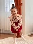Miniğimin Cicileri Kırmızı Lale Baskılı Gömlekli Kız Salopet Takım - Kırmızı