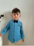 Miniğimin Cicileri Erkek Çocuk Fiyonklu Keten Takım - Mavi